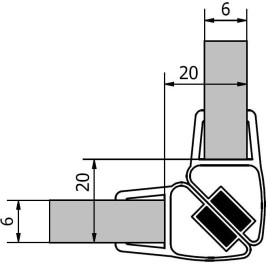 Scellement magnétique (2 pcs) longueur 2000mm pour verre 6mm, coin