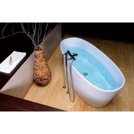 Baignoire îlot en marbre coulé TESS 157x70x67cm, blanche