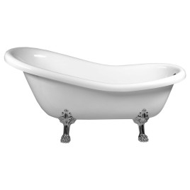 RETRO Bain de qualité 158x76x71cm, Chrome Matt Legs, Blanc