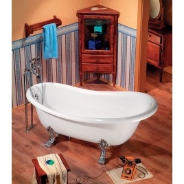 RETRO Bain de qualité 158x76x71cm, Chrome Matt Legs, Blanc