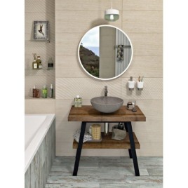 Table de lavabo TWIGA 90x72x50 cm, noir mat/bois neuf