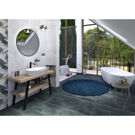 Table de lavabo TWIGA 110x72x50 cm, noir mat/bois neuf