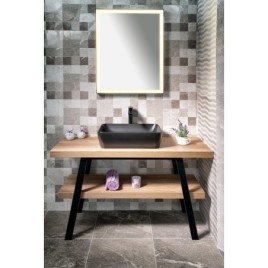 Table de lavabo TWIGA 110x72x50 cm, noir mat/bois neuf