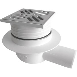 Évier de sol 105x105, DN50, grille en acier inoxydable poli