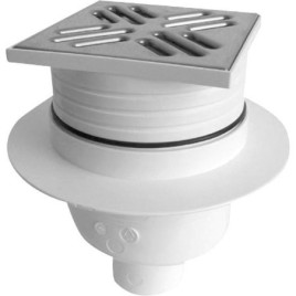Drain de sol 105x105, sortie droite, DN50, grille en acier inoxydable poli