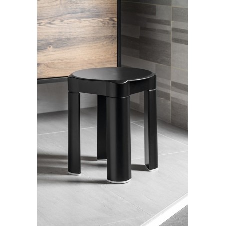 Tabouret salle de bain 37x39x37cm, ABS, tapis noir