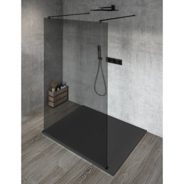 VARIO BLACK Panneau en verre de douche de 1 pièce, verre fumé, 1200 mm