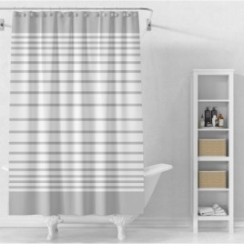 Rideau de douche 180x180cm, vinyle, gris, rayures