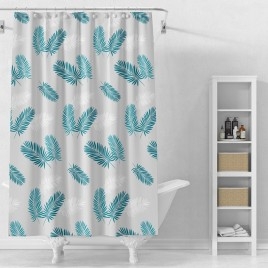 Rideau de douche 180x180cm, vinyle, gris, feuilles vertes