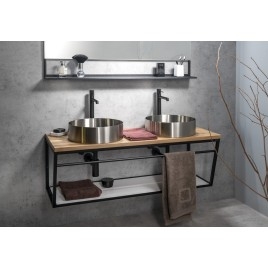 AURUM lavabo en acier inoxydable, diamètre 38 cm, y compris drain, acier inoxydable brossé