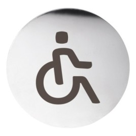 WC Signe de porte handicapé dia, 75mm, acier inoxydable mat