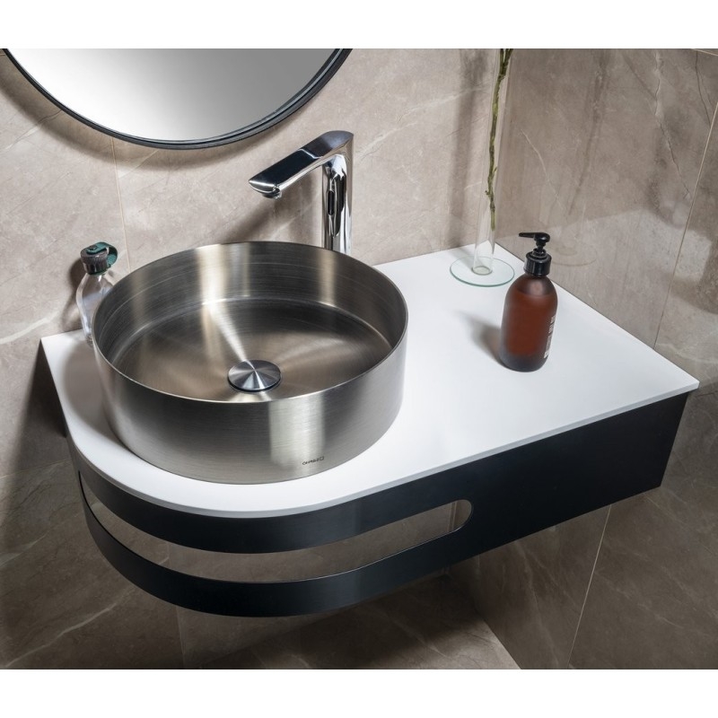Table d'angle PULSE avec lavabo 755x455mm, droit, acier inoxydable brossé