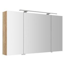 RIWA miroir armoire incl. Lumière LED, 3x portes, 121x70x17cm, chêne Alabama