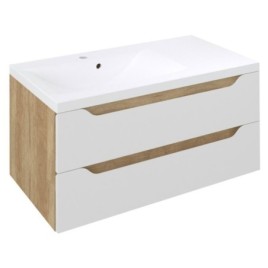 Meuble sous vasque WAVE 89,7x45x47,8cm, gauche/blanc/chêne Alabama