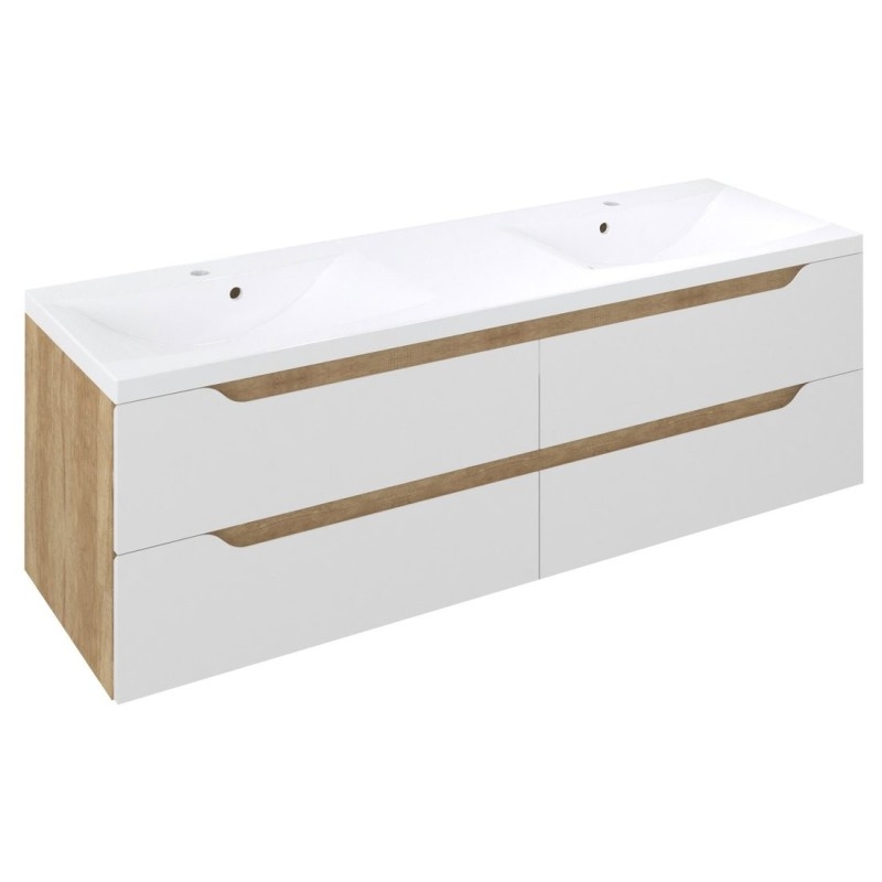 Meuble sous vasque double WAVE 149,7x50x47,8cm, blanc/chêne Alabama