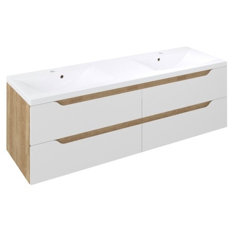 Meuble sous vasque double WAVE 149,7x50x47,8cm, blanc/chêne Alabama