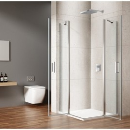 LORO Porte de douche pour entrée d'angle 1000 mm, verre clair