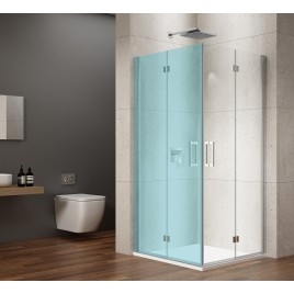 LORO Porte de douche bi-fold pour entrée d'angle 900 mm, verre clair