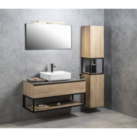 SKARA Vanity Unité 100x50x45cm, noir mat/Oak Alabama