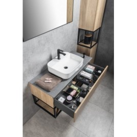SKARA Vanity Unité 100x50x45cm, noir mat/Oak Alabama