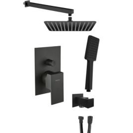 LATUS douche cachée avec un robinet de mélangeur de levier, 2 prises, noir mat