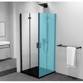 ZOOM BLACK Porte de douche à deux volets 700 mm, verre clair, gauche