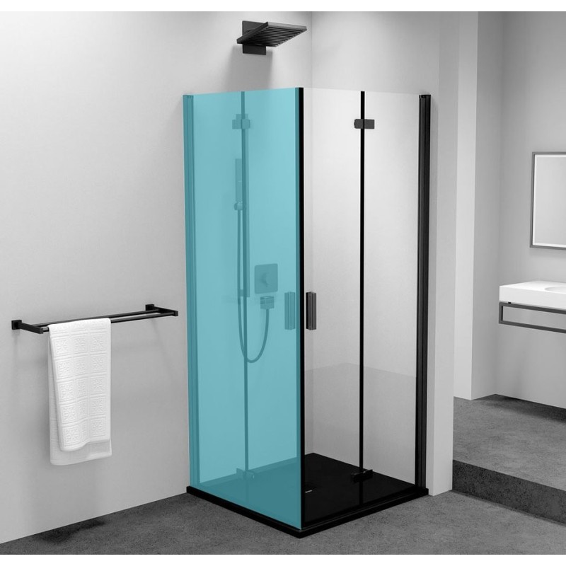 ZOOM BLACK Porte de douche bi-fold 700 mm, verre clair, droite
