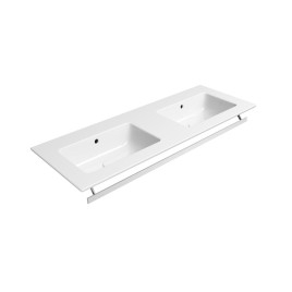 PURA double lavabo en céramique mince 122x46cm, pas de trou de robinet, blanc ExtraGlaze