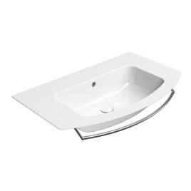 PURA Lavabo en céramique mince incurvée 82x49cm, bord de fond, pas de trou de robinet, blanc ExtraGlaze