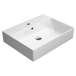 KUBE X lavabo en céramique 60x47cm, bord inférieur groud, tapis blanc