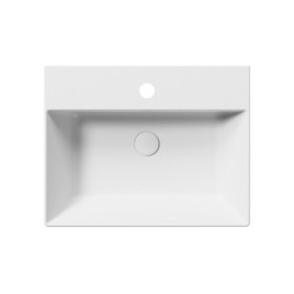 KUBE X lavabo en céramique 60x47cm, bord inférieur groud, tapis blanc