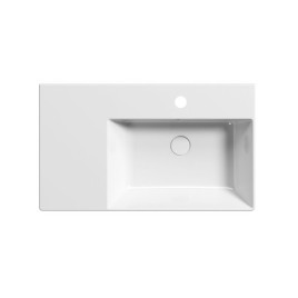 KUBE X lavabo en céramique 80x47cm, étagère gauche, bord de fond groud, blanc ExtraGlaze