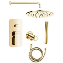 Set de douche avec levier, interrupteur réglable, 2 prises, or