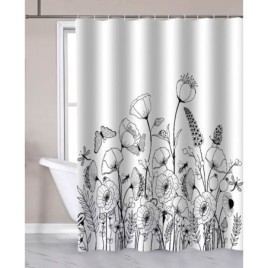 Rideaux de douche 180x180cm, polyester, pavot