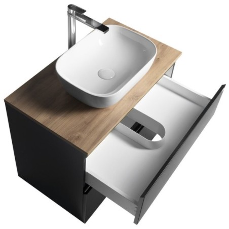 ALTAIR Vanity Unité avec planche 78,5 cm, noir mat/oak emporio