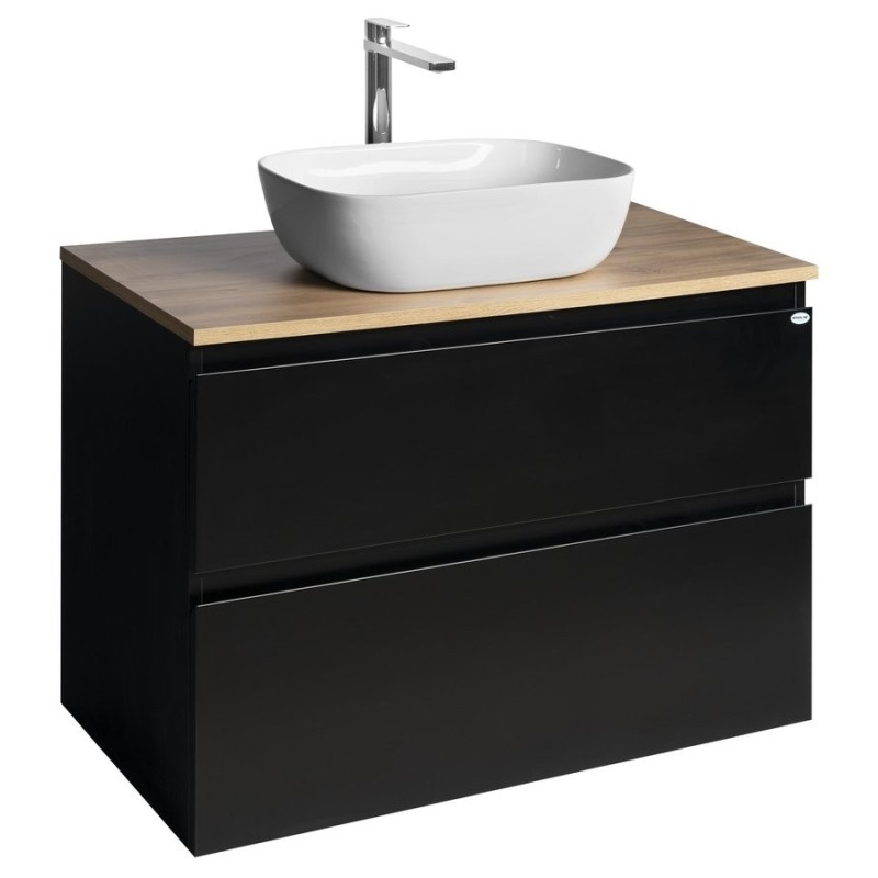 ALTAIR Vanity Unité avec planche 87,5 cm, noir mat/oak emporio