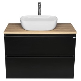ALTAIR Vanity Unité avec planche 87,5 cm, noir mat/oak emporio