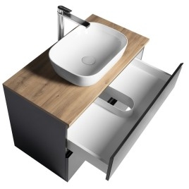 ALTAIR Vanity Unité avec planche 87,5 cm, noir mat/oak emporio