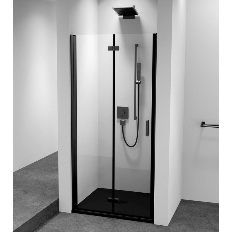 ZOOM BLACK Porte de douche Alcove 900 mm, verre clair, gauche