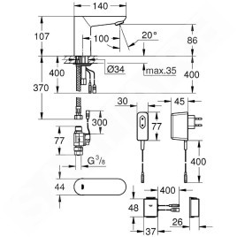 Grohe Euroeco Cosmopolitan E Bluetooth - Mitigeur électronique de lavabo, chrome 36409000