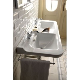WALDORF Double lavabo en céramique 150x55cm, blanc