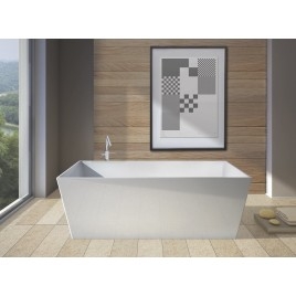 KVADRIE - Bain de marbre cultivé 1590x650x550mm, blanc brillant