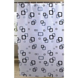 Rideau de douche 180x180cm, vinyle, blanc/bleu/noir
