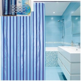 Rideaux de douche 180x180cm, vinyle, bleu, rayures