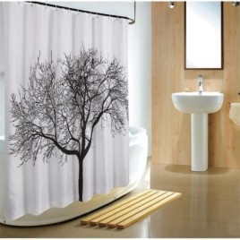 Rideau de douche 180x200cm, PE, noir/blanc, arbre