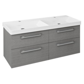 THEIA Unité de Vanité Double Bassin 116x50x44,2cm, 4 Tiroir, chêne argenté
