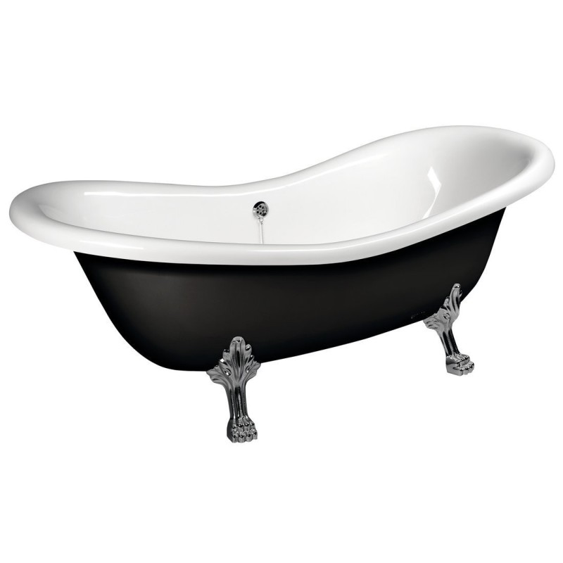 CHARLESTON Bath 188x83x69cm, Chrome Matt Legs, Noir/Blanc