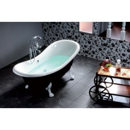 CHARLESTON Bath 188x83x69cm, Chrome Matt Legs, Noir/Blanc