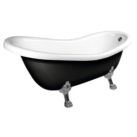 RETRO Freestanding Bath 158x76x71cm, Chrome Matt Legs, Noir/Blanc