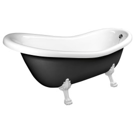 RETRO Freestanding Bath 158x76x71cm, White Legs, Black/White
